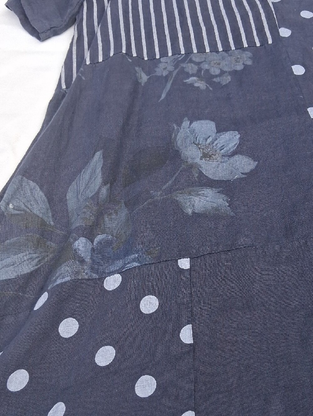 Casual Polka Dot & Stripe Patchwork Linen Maxi Dress - Black - Picture 10 of 12